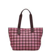 コーチ ギンガムチェック ショルダーバッグ トートバッグ ピンク ボルドー キャンバス レザー レディース COACH 【中古】